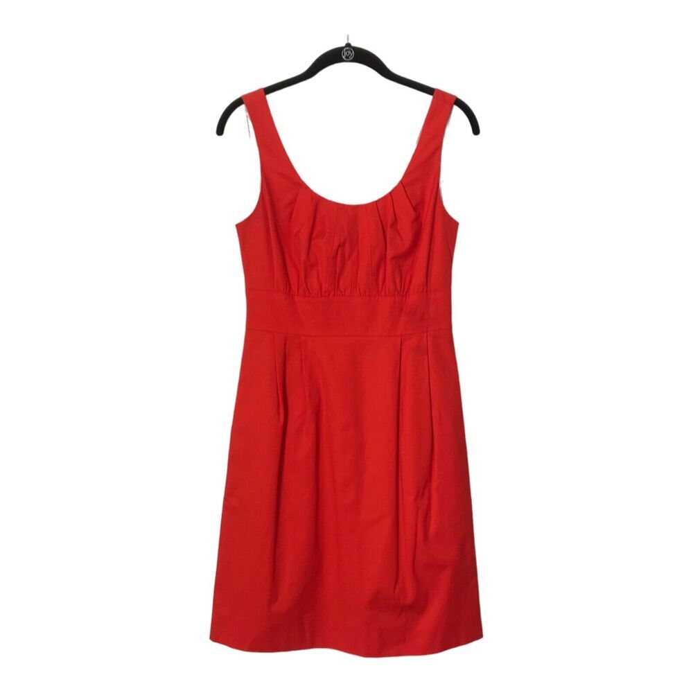 J Crew Suiting Dress Womens Size 2 Red Orange Pleated‎ Sleeveless Pockets Shift